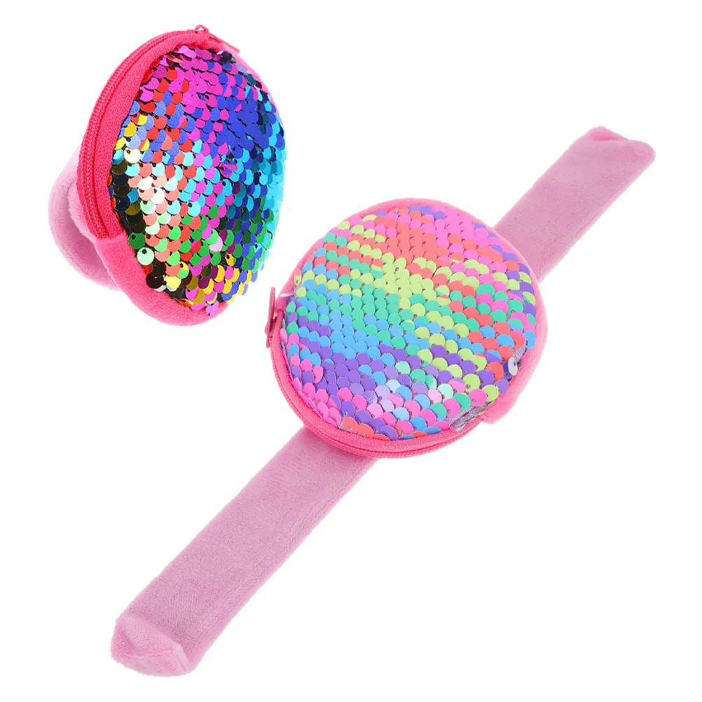 2Pcs Childrens Sequin Slap Bracelets Coin Purses Multifunctional Wristbands Easter Party Favors Assorted Colors