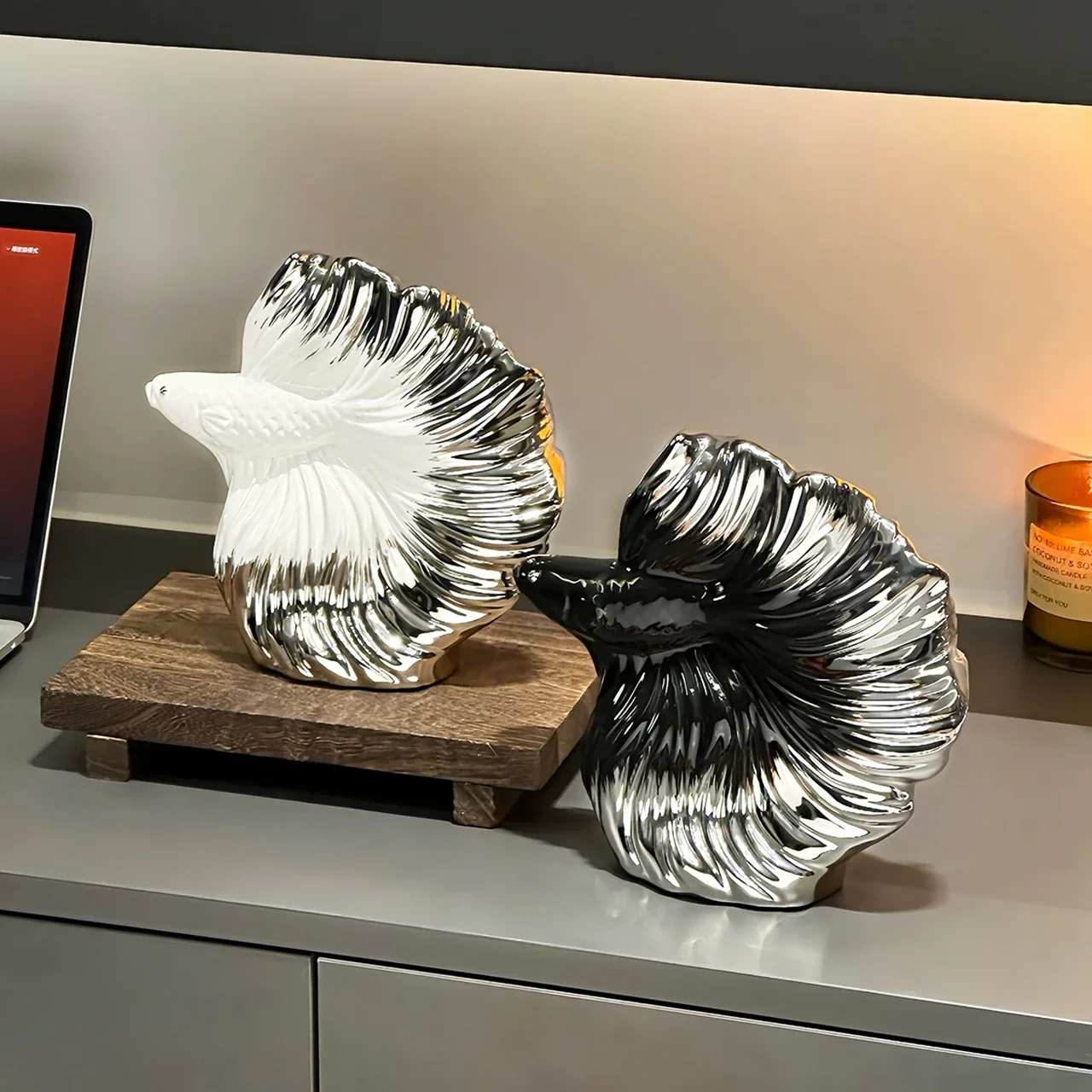 Ceramic Handicrafts Creative Koi Fish Ornaments Silver Gradient Fish Sculpture Decorative Figurines Home Decoration Accessories