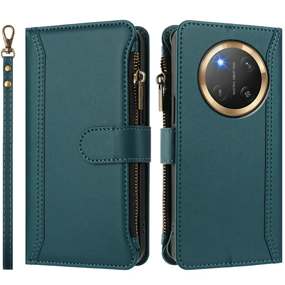 

Чехол-кошелек на молнии Honor X9D X7D 5G 4G 2025 для Huawei Honor X9C Smart Crossbody с 9 картами, кожаный чехол Funda Honor X8C X7C X6C