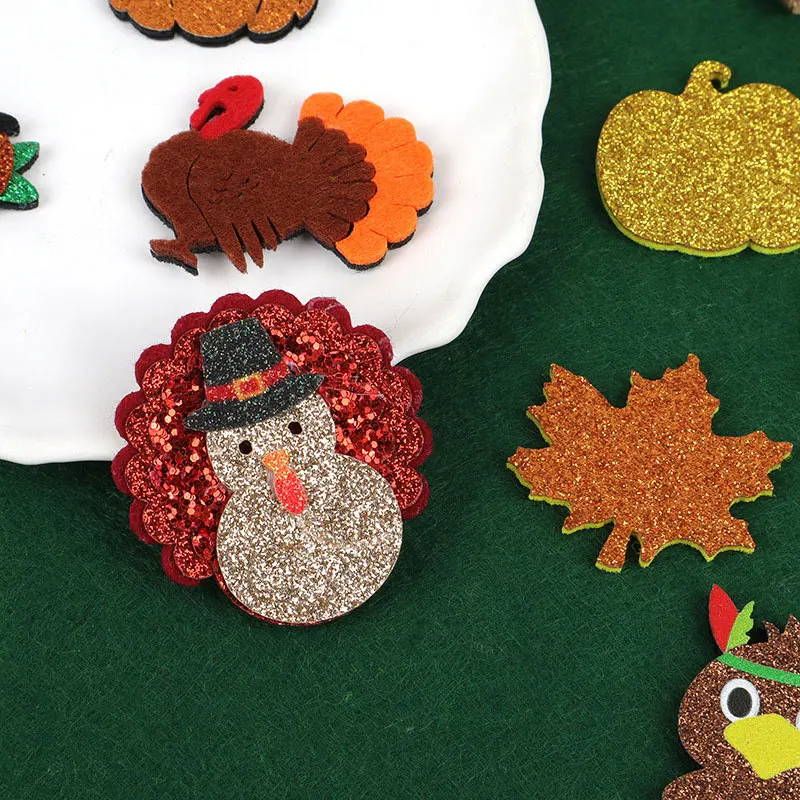 200 Stück Thanksgiving DIY Handgemachtes Zubehör-Set Truthahn Kürbis Ahornblatt Kopfschmuck Dekorationen Kleidung Hut Kühlschrankmagnete Cra – Detail 4