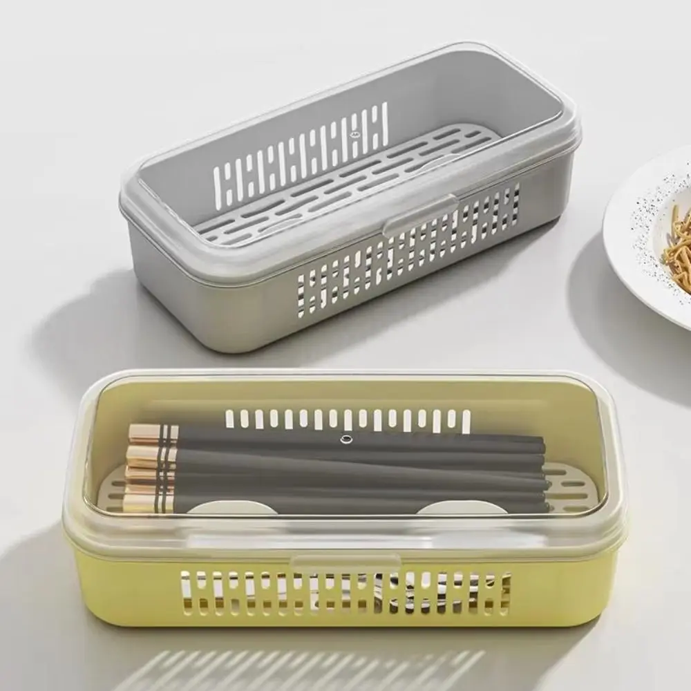 Dustproof Chopstick Drying Box Rectangular Shape Single Layer Kitchen Utensil Organizer Space Saving Ventilated