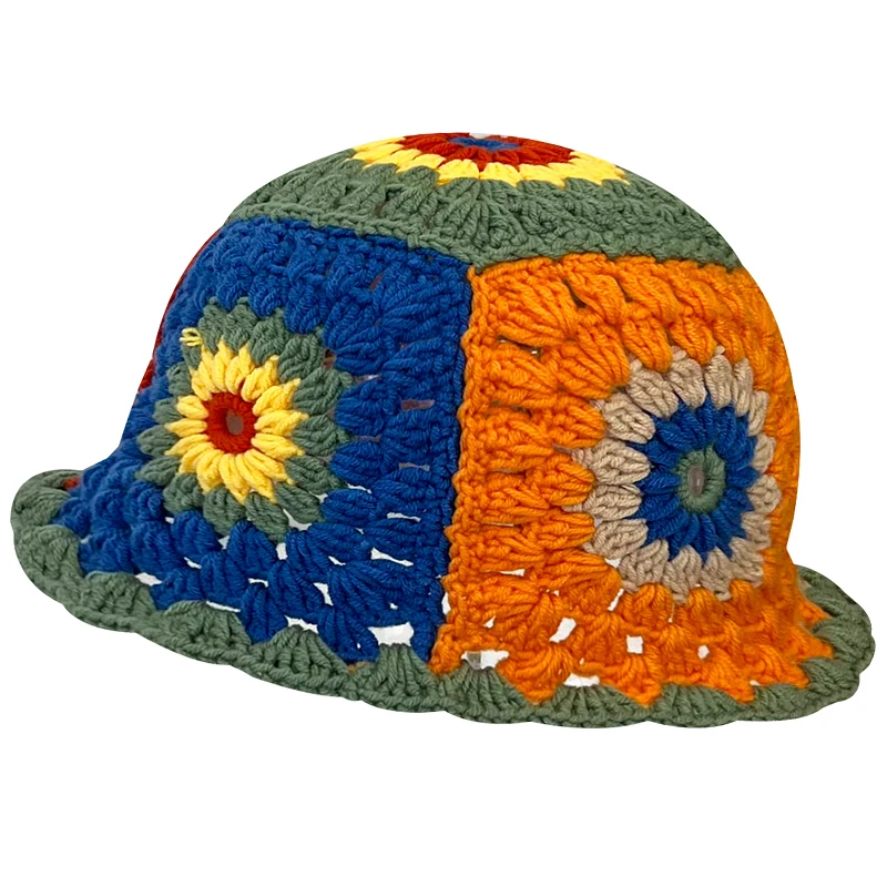 24 Opts Y2K Women\'s Crochet Flower Bucket Hat Handmade Knitted Cap Floppy Korea Panama Caps Foldable Sunscreen Hat Femme Sun Bob