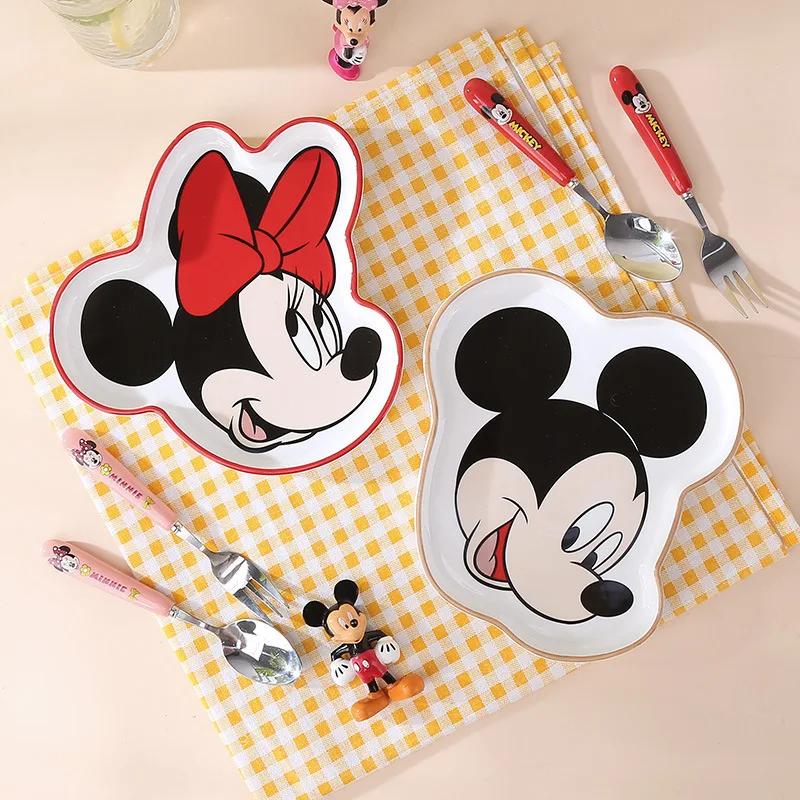 

Cartoon Mickey Minnie Breakfast dessert plate Kawaii Action Figure PoohBear Lotso Kids Household shaped Ceramics Tableware Plate