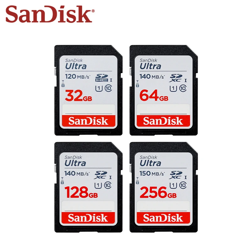 100% Original Sandisk Ultra SD Card 32GB 64GB 128GB 256GB High Speed Storage SD Card Class 10 U1 Memory Card For Camera