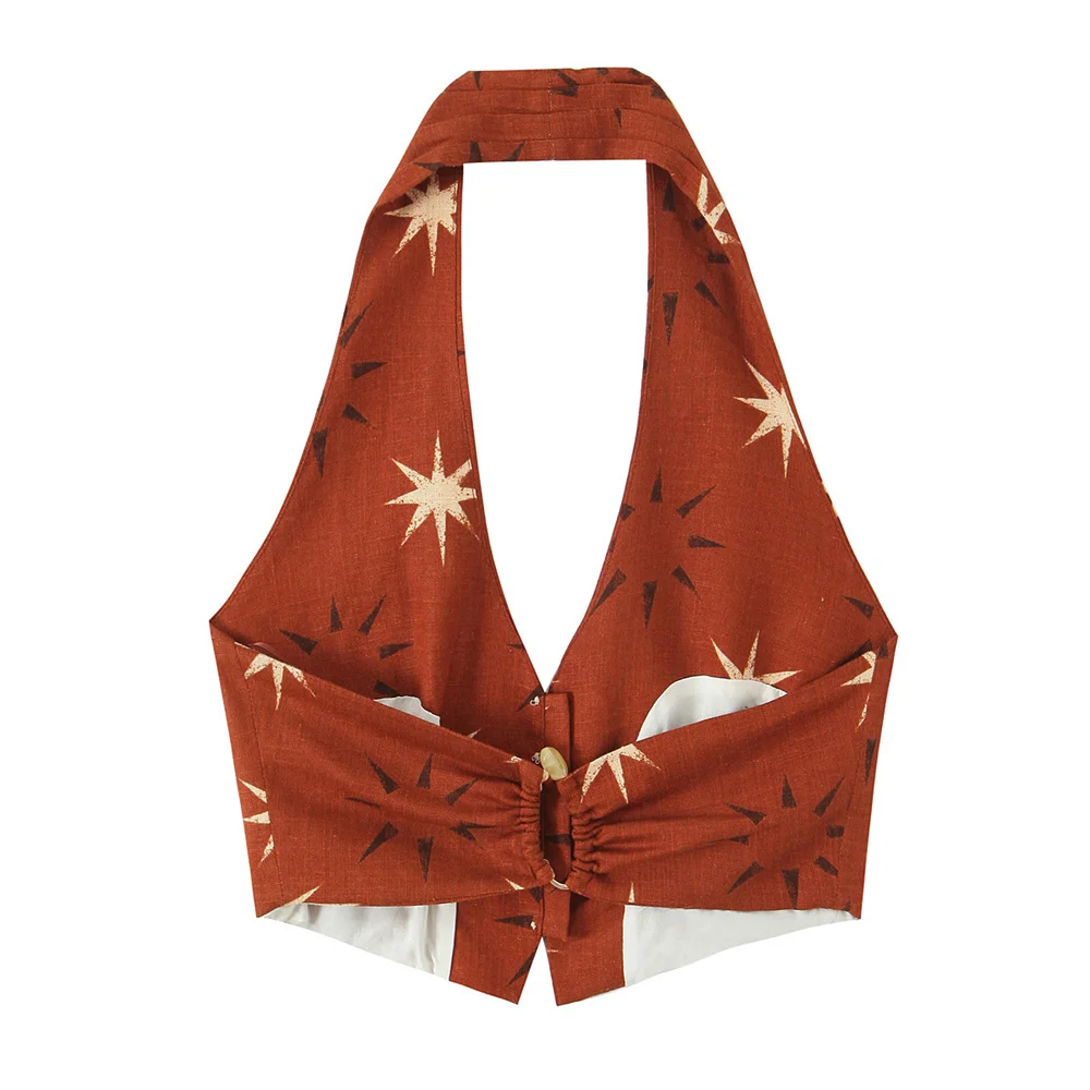 Summer New Women's Fashion European and American Style Sun Printed Top Wide Leg Pants