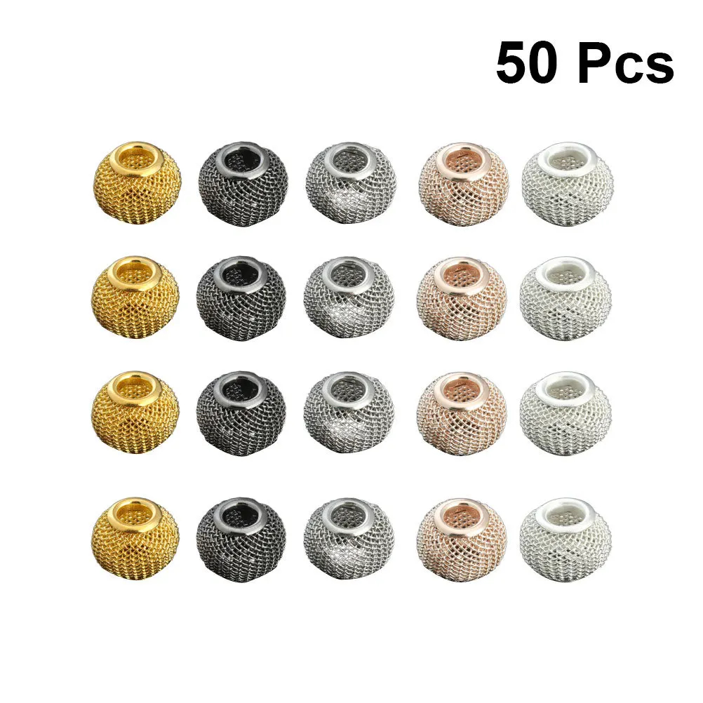 

50Pcs Alloy Spacer Bead Hollow Mesh Ball Round Shape DIY Pendant Charms for Jewelry Making Bracelet Necklace Positioning Bead