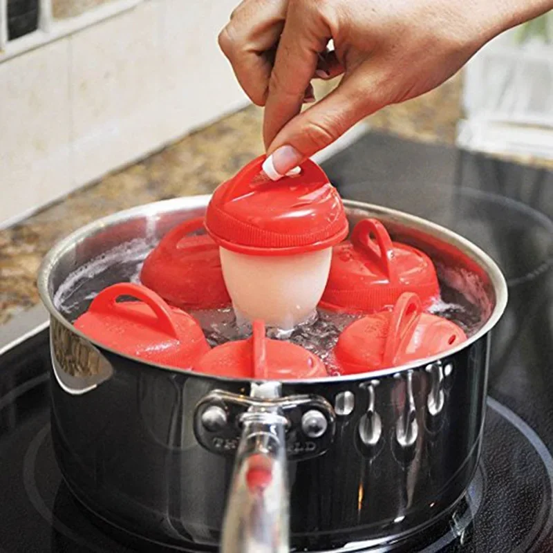 6 Pieces Egg Boiler Poachers Steamer Multi Functional Egg Slicer Cutter Silicone Egg Cups Boilers White Red Yolk Divider