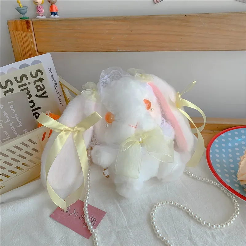 Magic Lolita Dressing Bunny Plush Toy Stuffed Unique Eyes Lace Rabbits Cuddly Plushies bow-knot Crossbody Backpack Bags