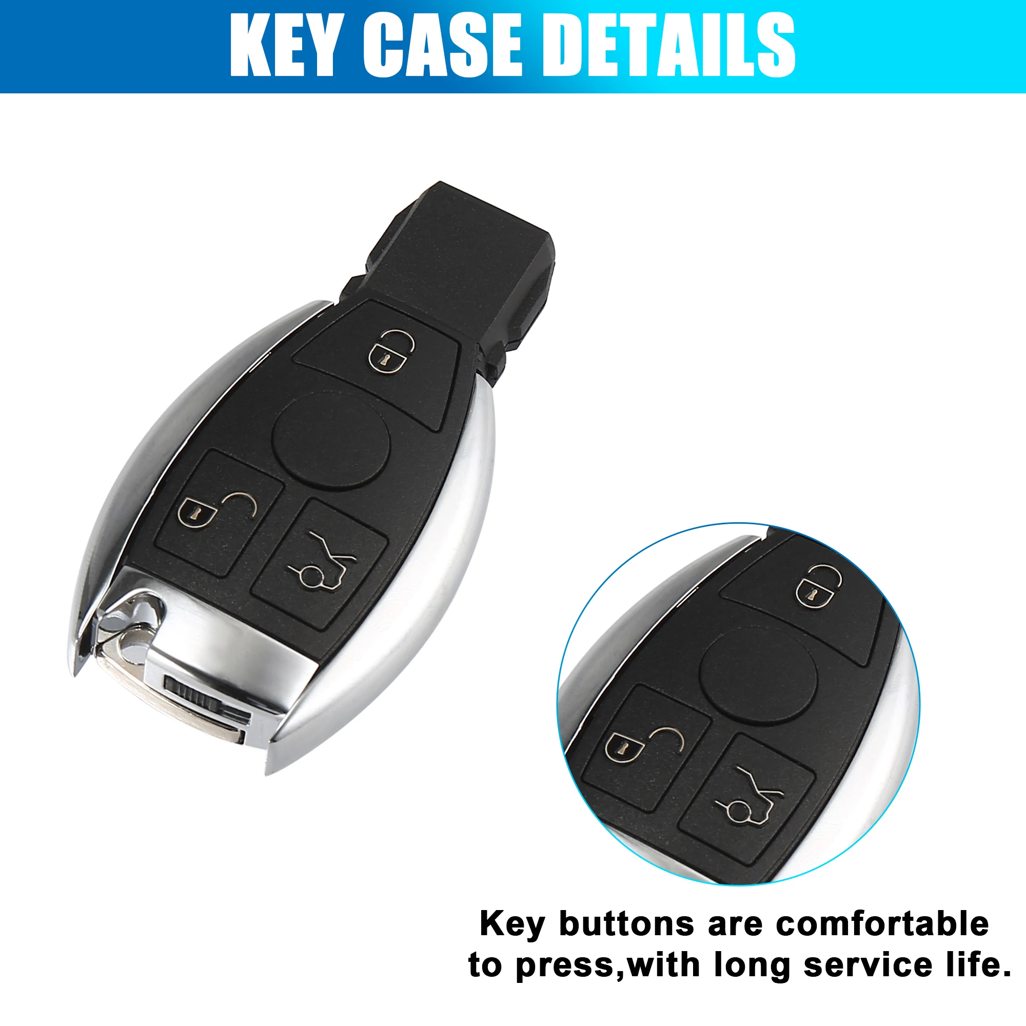 X Autohaux Car Remote Key Fob Case Shell 3 Buttons Cover Tools for Mercedes-Benz C E G R S GL SL SLK BGA S55/65/350/500/600 AMG