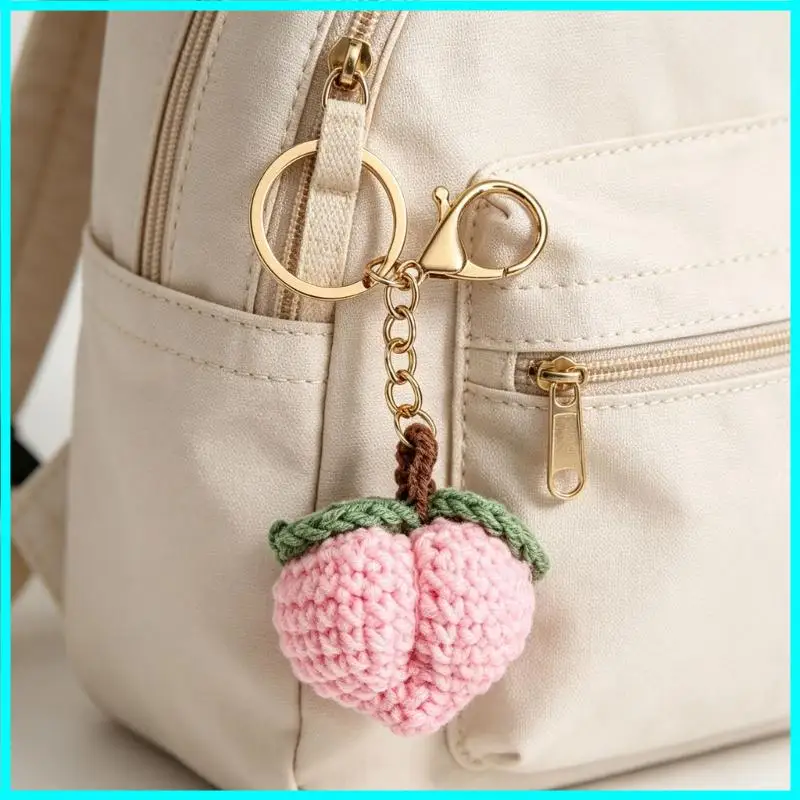Handmade oranges Knitted Keychain Pear Peach Simulation Fruit Ring Cherry Crocheted Knitting Pendant For Women Girl