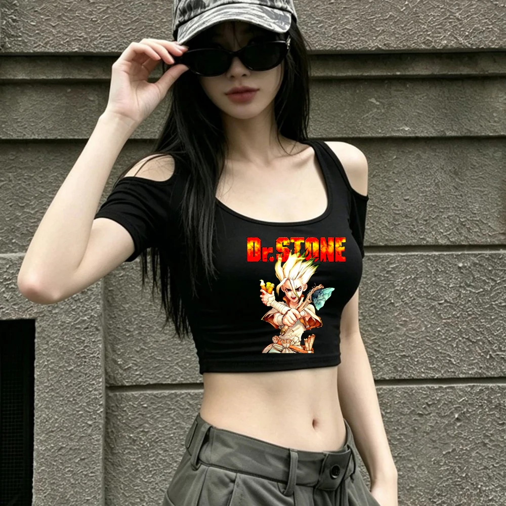 Dr Stone crop top ladies manga kawaii clearance sales anime harajuku shirt summer japan scene  meme