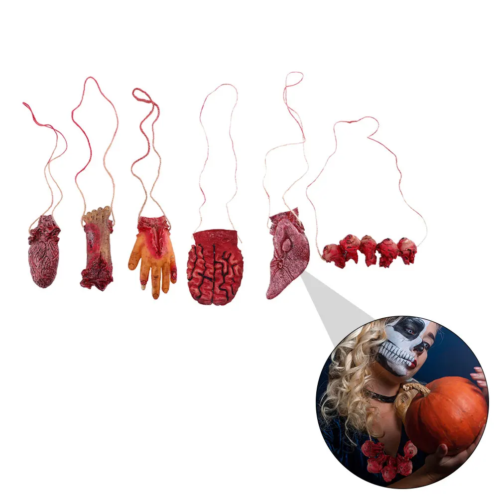 

6 pcs Simulated Organ Hanging Halloween Decorations Fake Body Parts For Horror Party Fright Props Scary Hangers Funny Decor