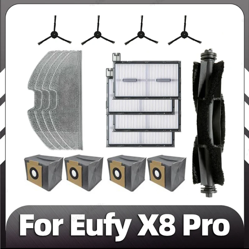 17 buah untuk Eufy X8 Pro Series X8 Pro SES Robot penyedot debu pengganti cadangan sikat sisi utama Filter pel kain kantong debu