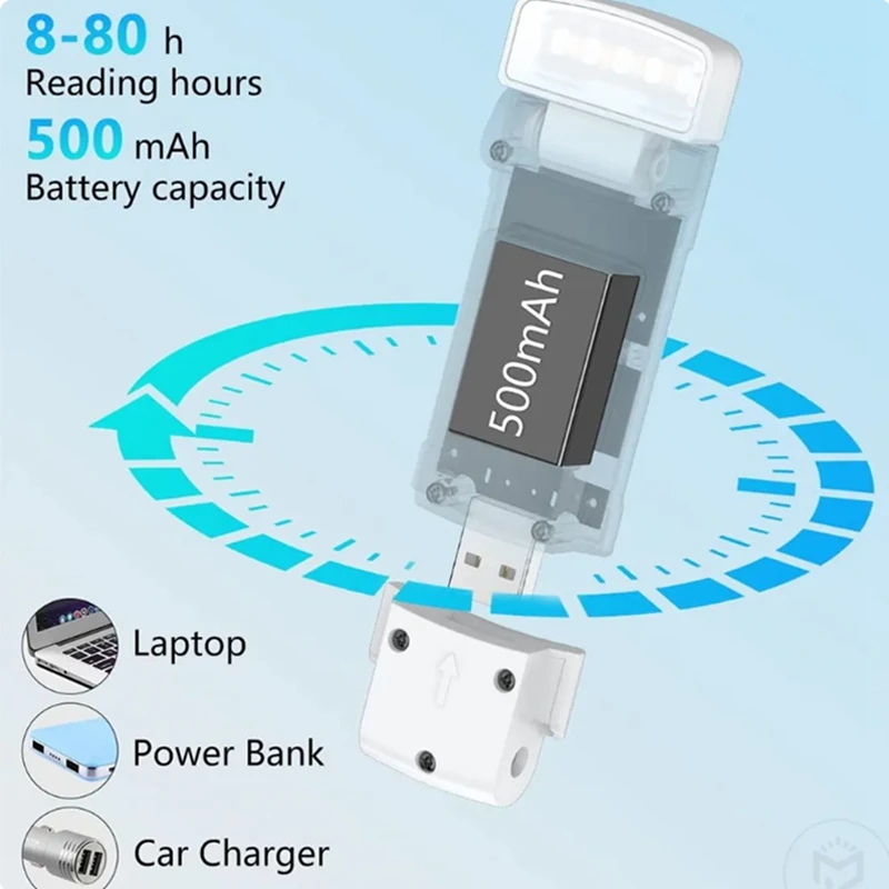ไฟหนังสือพร้อมตัวจับเวลา USB ไฟอ่านหนังสือแบบชาร์จไฟได้ Clip-On อ่านโคมไฟบุ๊คมาร์คไฟกลางคืนโคมไฟหนังสือ 5 ความสว่างทนทานสีฟ้า