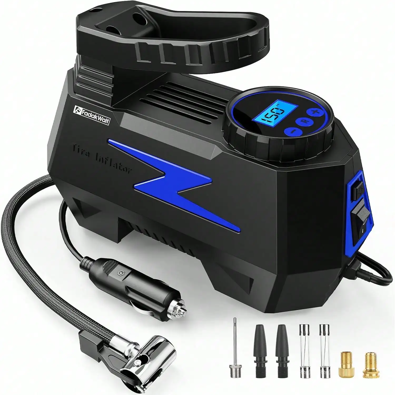 Portable Car Air Compressor 12V, Electric Tire Inflator Pump With Digital Pressure Gauge & LED Light, Handheld Car Air Pump For Car Tires, Motorcycle, Bicycle And Emergency Roadside Use