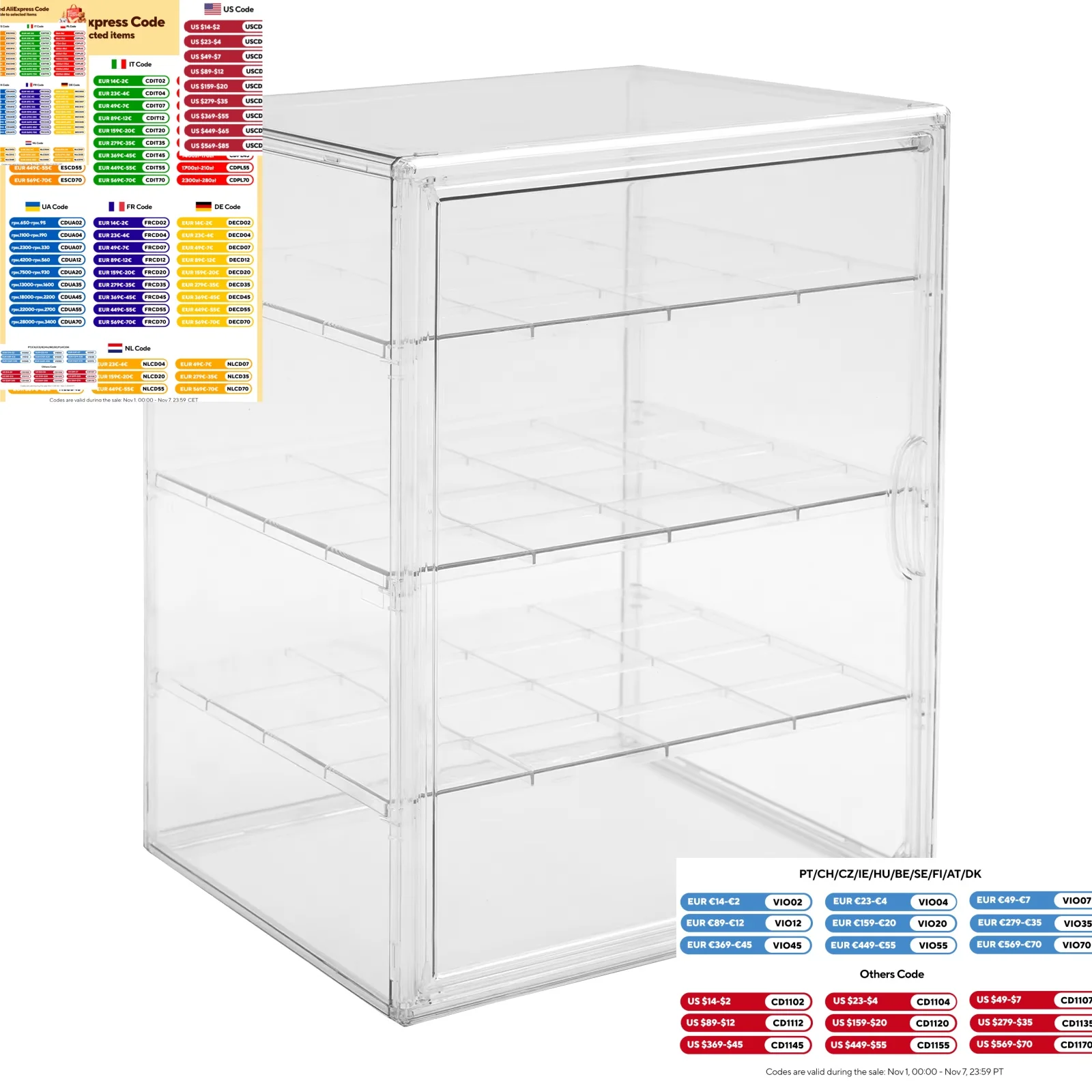 

3/4 Tier Bread Bin Pastry Display Case Bakery Display Case Adjustable Pastry Showcase Cake Platter for Chips Event Fruit Platter