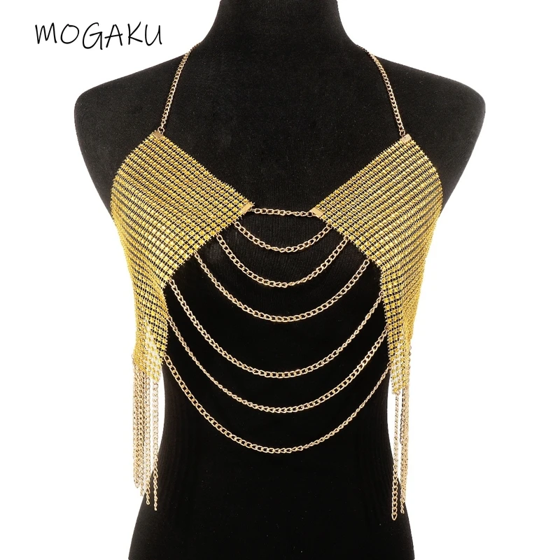 

MOGAKU Fashion Bikini Bra Belly Chain for Women Sexy Bling Bling Crystal Chest Chains Body Jewelry Girls Nightclub Accessories