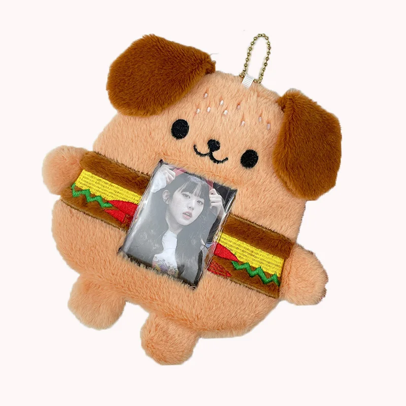 Cute Burger Dog Plush Card Sleeve Collection Photo Storage Campus Photo ID Bus Card CollectionDisplay Decoration Pendant  ﻿