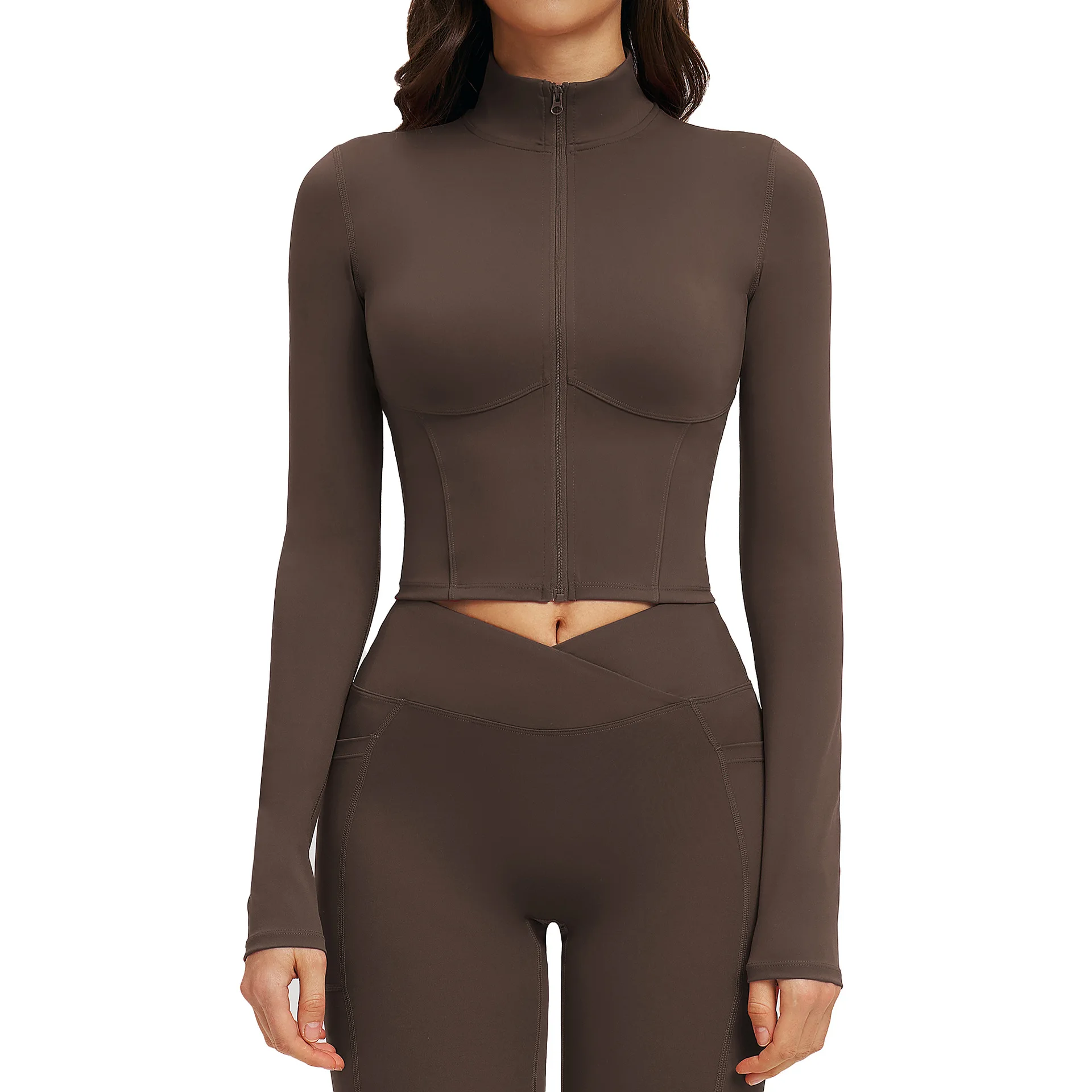 

Maxdutti Naked Yoga Jacket Stand Up Collar Zipper Tight Fashion Jacket Outdoor Running Sports Casual Top T-shirt Woman Clothes