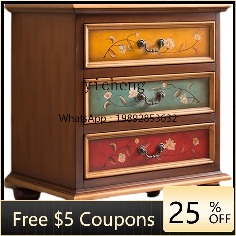 LYY  bedside table solid wood painted chest cabinet drawer cabinet storage overall cabinet retro complete furniture