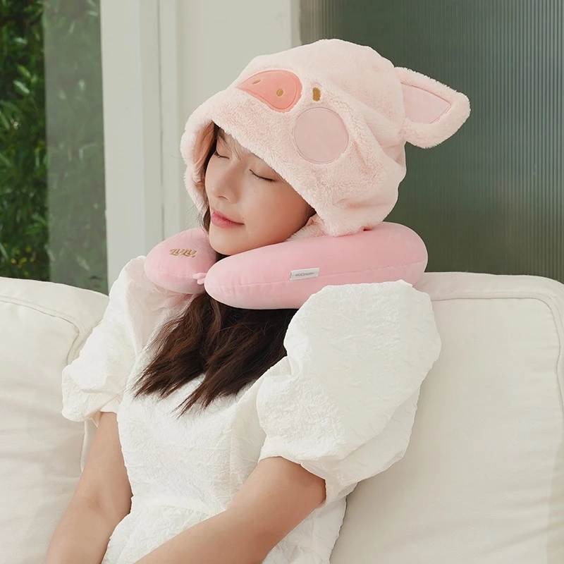 لولو الخنزير الكرتون مقنعين U على شكل وسادة السفر الرقبة وسادة المحمولة سيارة وطائرة رئيس وسادة لينة مكتب وسادة الهدايا #2