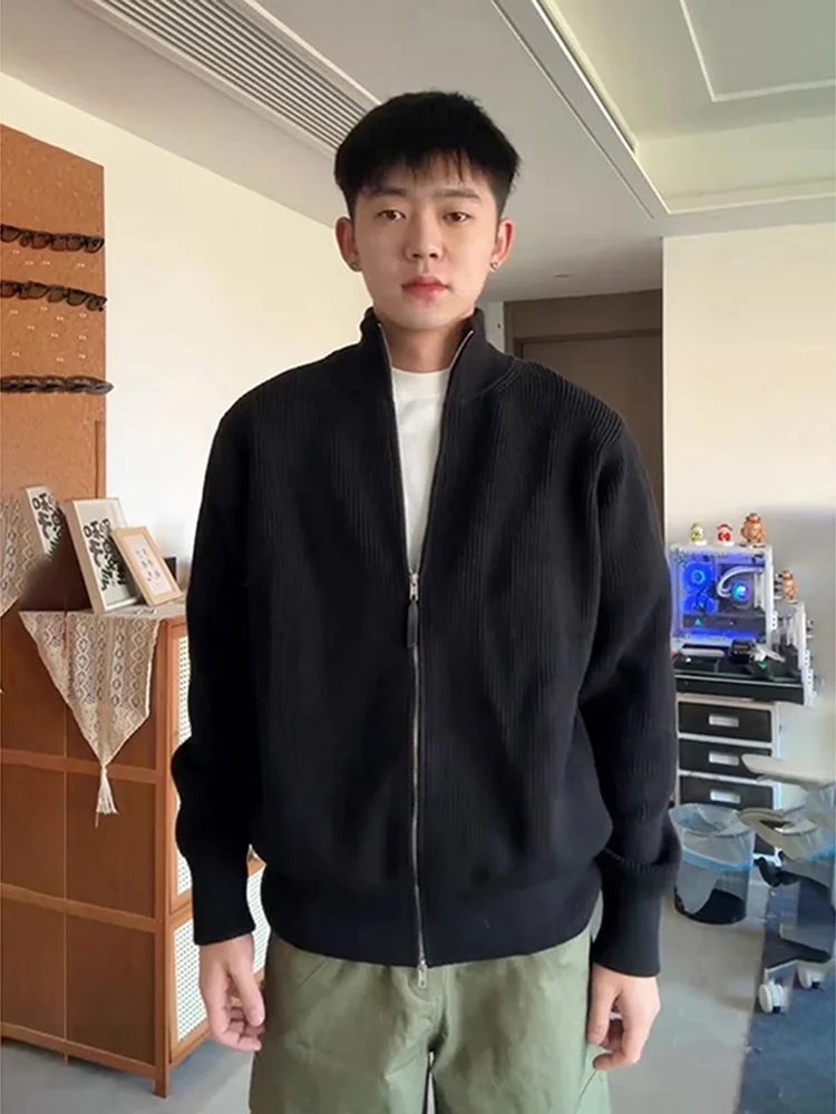 

Мужской зимний вязаный кардиган Bla на молнии, с воротником-стойкой, в американском стиле, с длинными рукавами, повседневный, из полиэфирного волокна