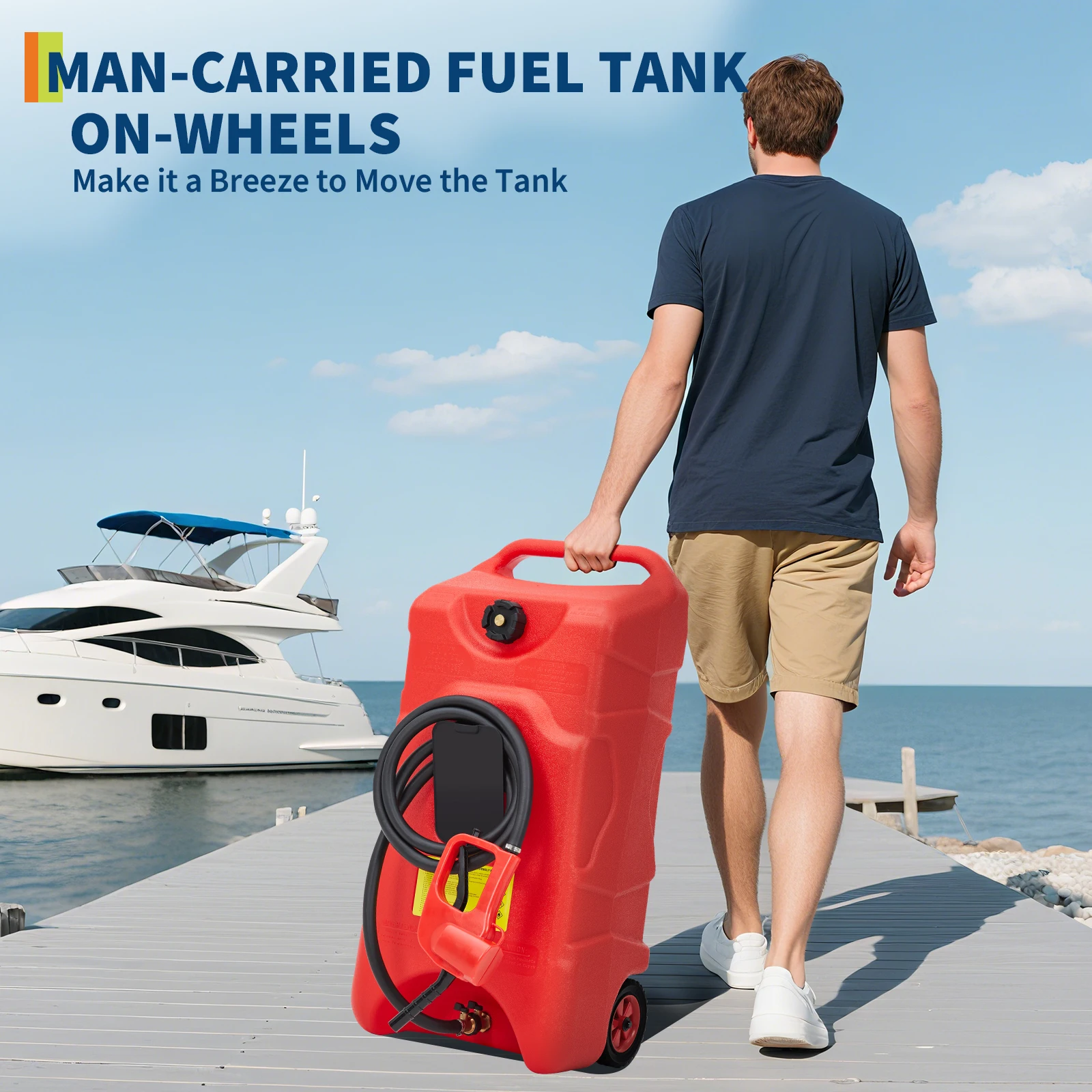 Upgraded 16 Gallon Gas Tank, Heavy-Duty Fuel Can with Manual Transfer Pump & 10FT Hose, Portable Gas Can with Casters, Leak-Proof Gas Container for Lawn Mowers, Tractor, Boat, Snow Blow