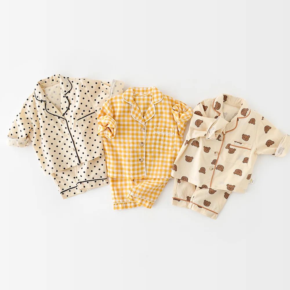 2026 Spring New Baby Pajama Set Single Breast Boys Sleeper Wear Baby Indoors Clothes 9M 12M 2T 3T 4T