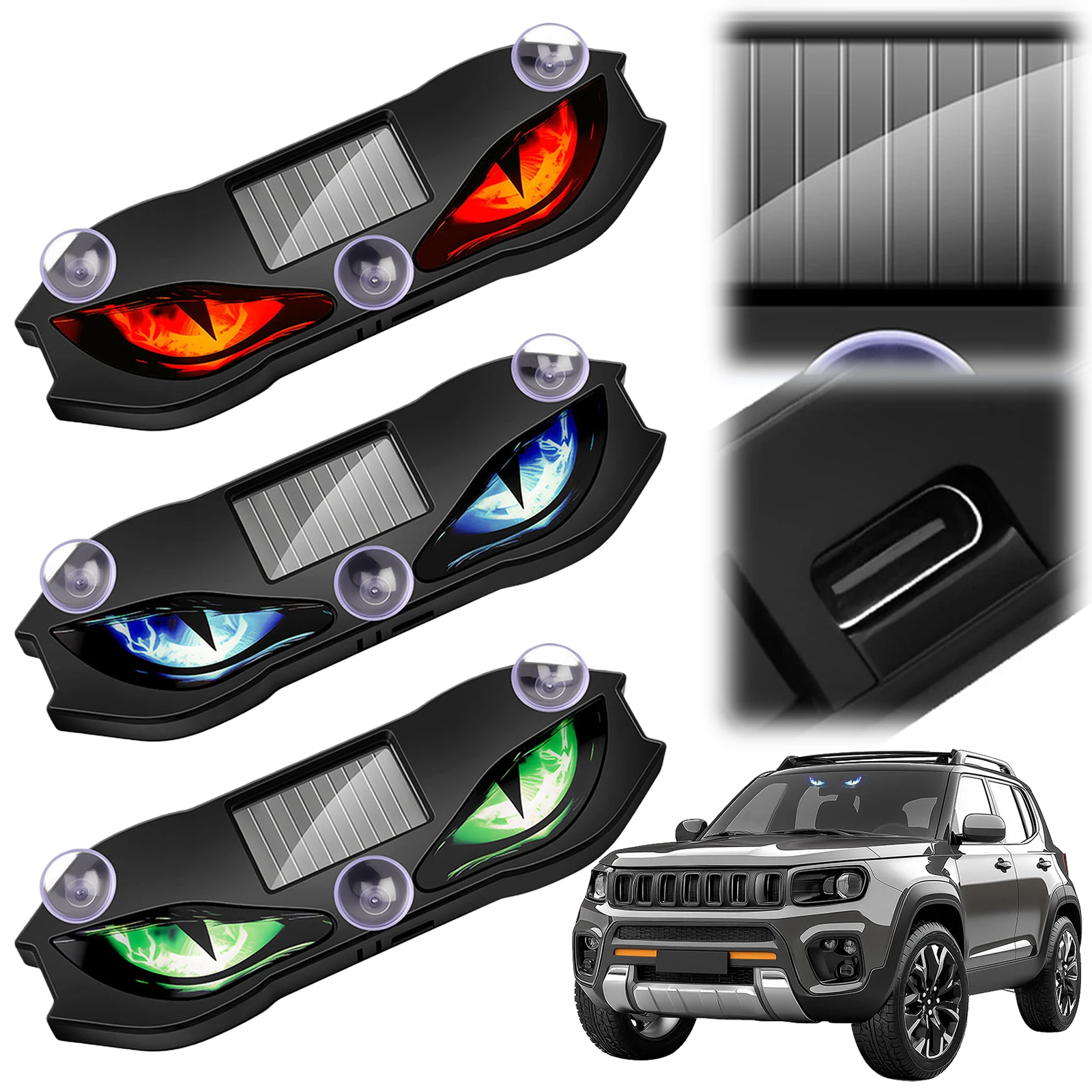 Solar Eyes Light Easy Installation & Reflective Beam Warning Car Window Decorative Light for Car Glass & Outdoor Display