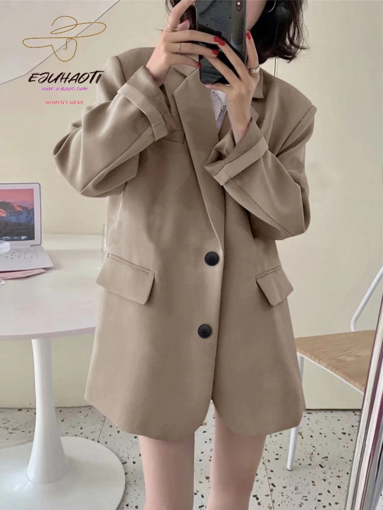 Blazer Women Korean Coat Spring New In Casual Comfort Solid Loose Clothing Fashion Elegant Office Lady Jacket Suit Tops