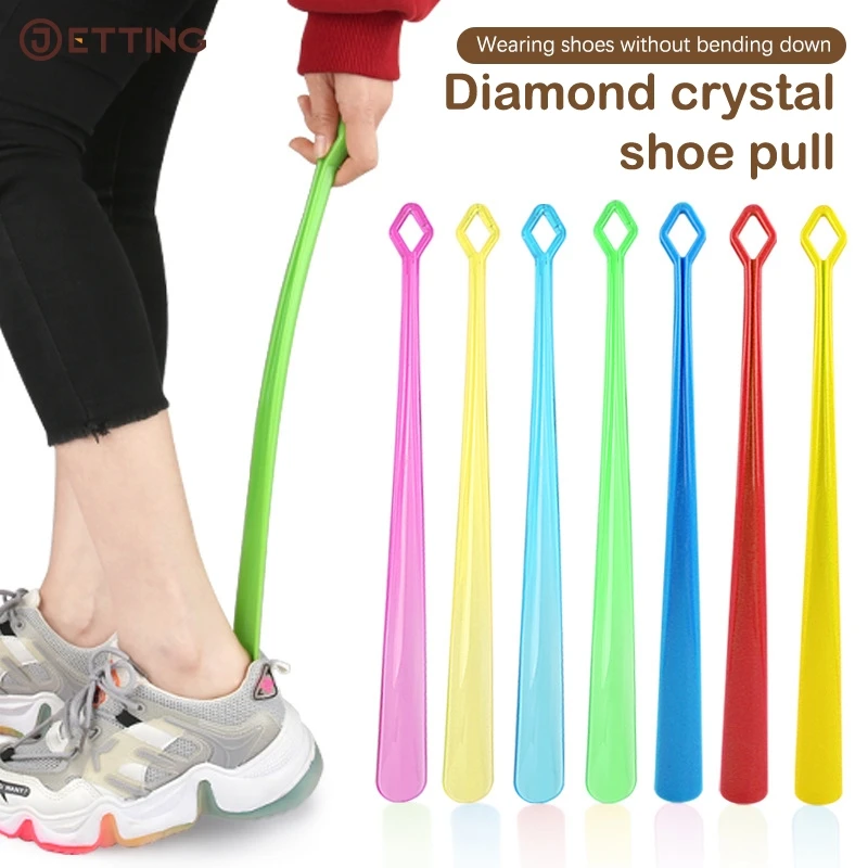 

1PCS Crystal Long Handle Shoehorn Lazy Shoe Helper Pregnant Woman Elder Shoes Lifter Pull Shoehorn Slip Handle Can Be Hung