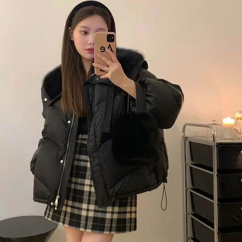 

Korean Style 2025 New Winter Korean Style Loose Cotton Padded Coat with Fur Collar for Petite Women