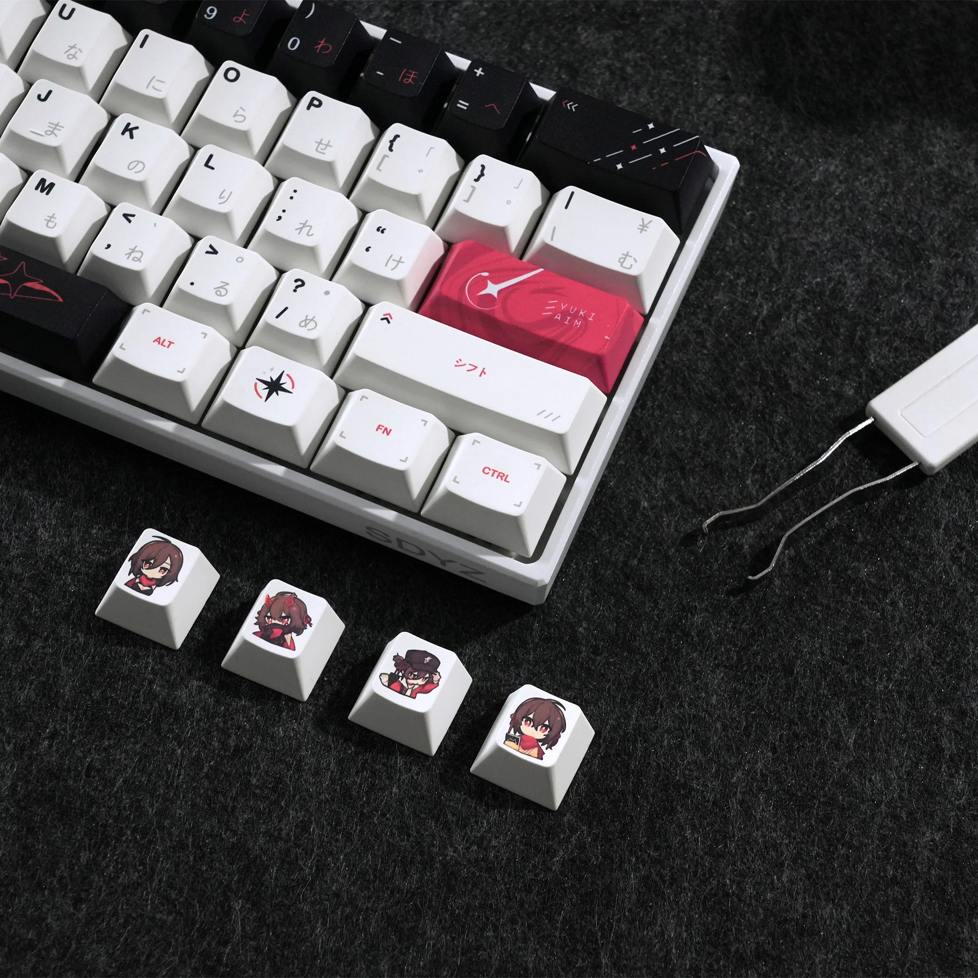 Xvx anime keycaps yuki aim keycaps pbt sublimação de tinta duplo tiro grosso keycaps branco e preto cereja perfil 134 teclas