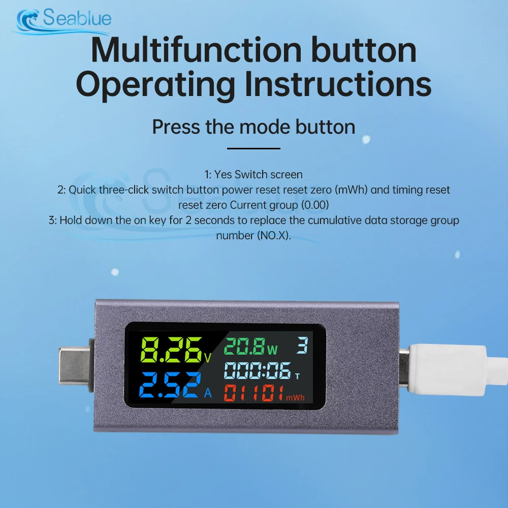 Type-C Current And Voltage Capacity Tester Accurately Detects Battery Current And Voltage Detects Charger Capacity 4.5-50V 0-8A