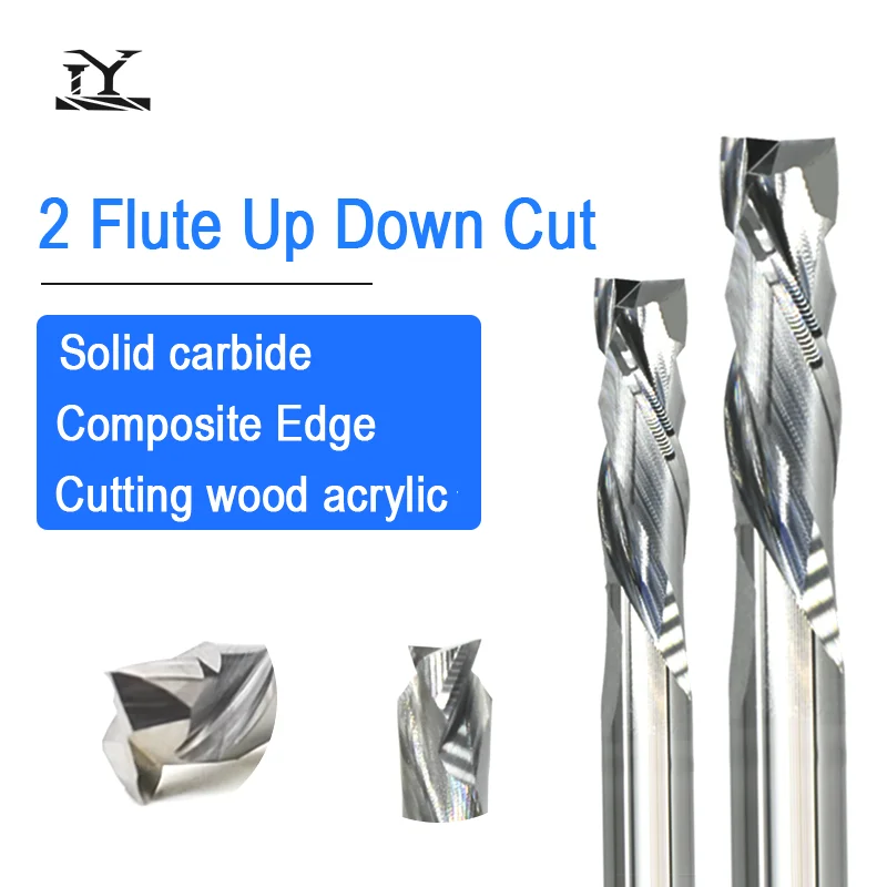 5 pcs/lot 3.175/4/6mm Two Flute Compression Bit Carbide 2F Up Down Cut End Mill CNC Spiral Router Cutter for woodworking