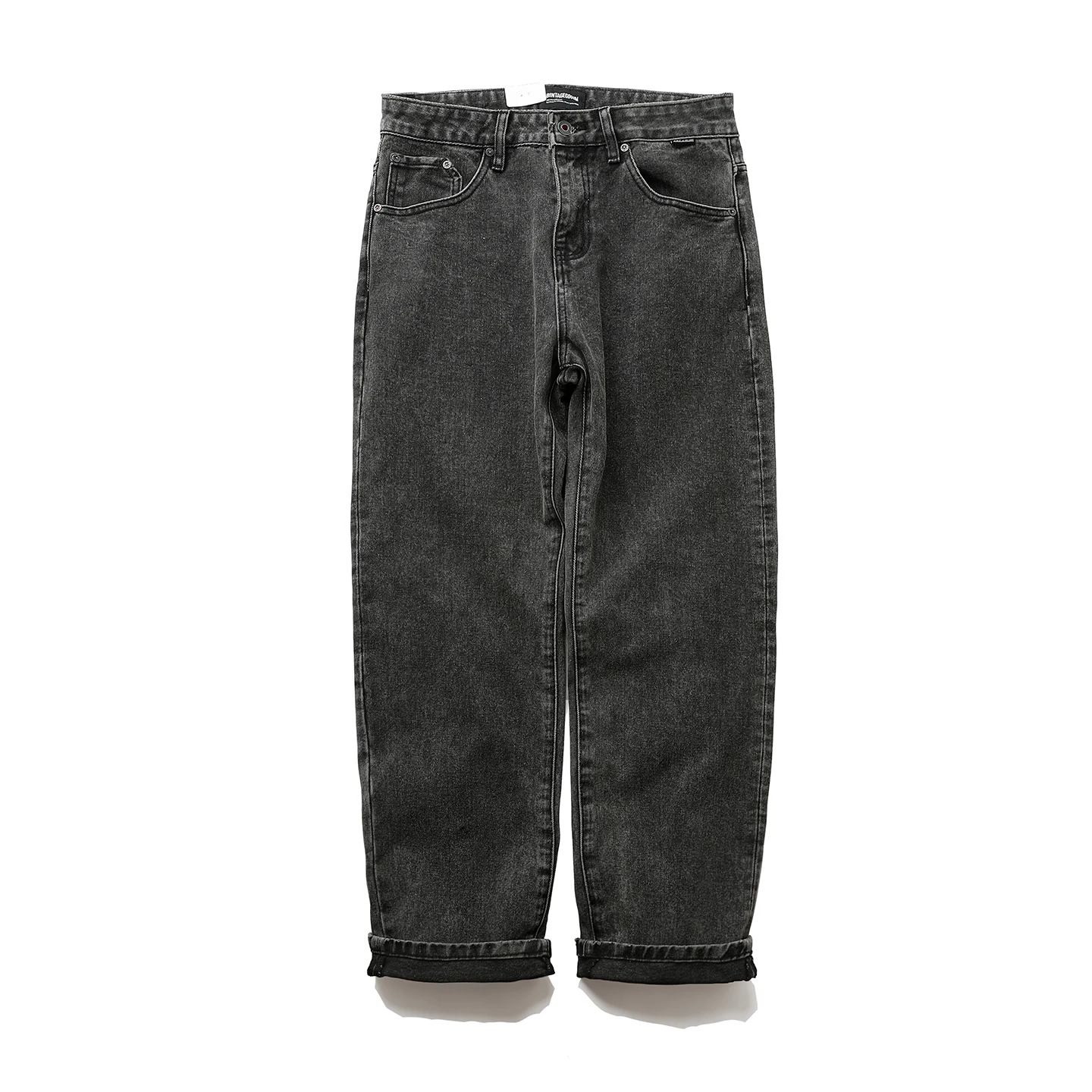 

Тяжелые мужские джинсы в американском стиле ретро с прямыми штанинами, повседневная свободная посадка, повседневная одежда, прочная смесь хлопка и полиэстера