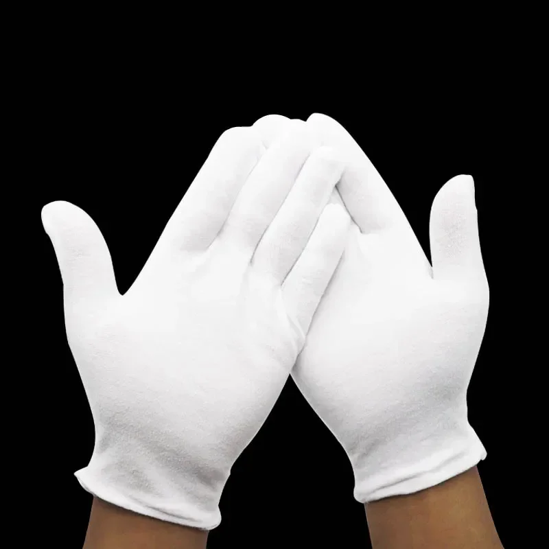 1 Pair White New Full Finger Men Women Etiquette White Cotton Gloves Waiters/Drivers/Jewelry/Workers Mittens Sweat Gloves