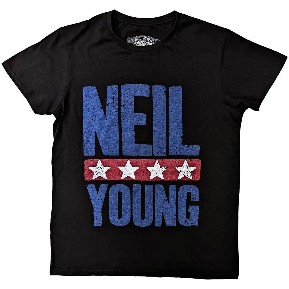 Neil Young Unisex T-Shirt: Stars Logo (X-Large)