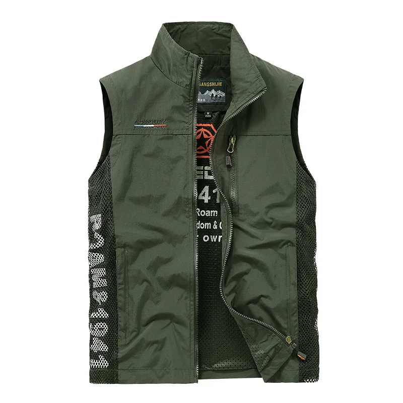 New Summer Men Outdoor Mesh Cargo Vests Thin Waistcoats Climbing Sleeveless Jackets Good Quality Male Sportswear Casual Vests 5X