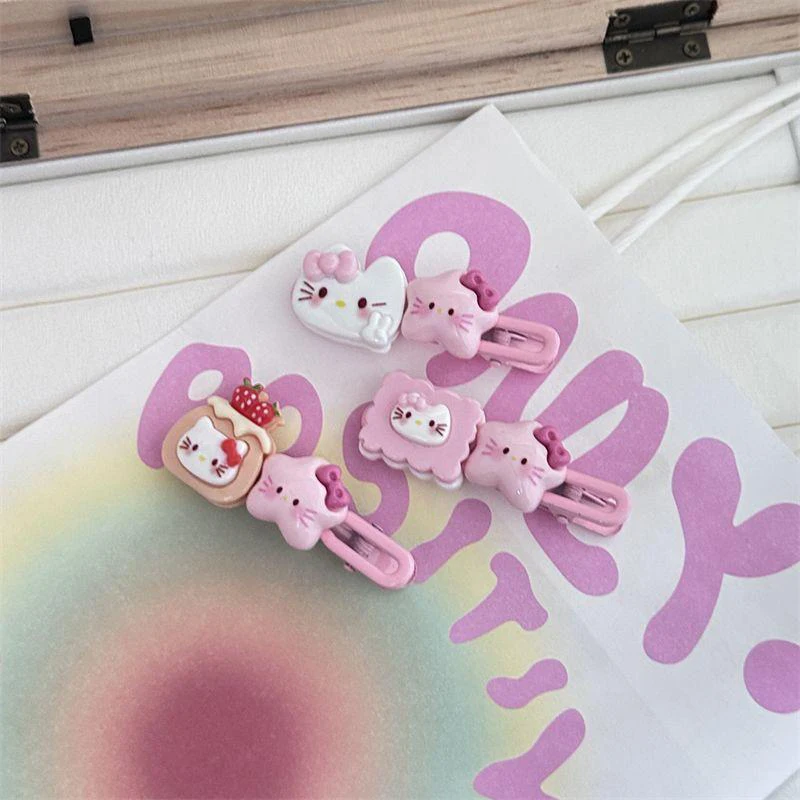 Pinza para el pelo Kawaii Sanrio Hello Kitty para niña, accesorio para el pelo con estrellas de dibujos animados, BB, 1/2/5 piezas