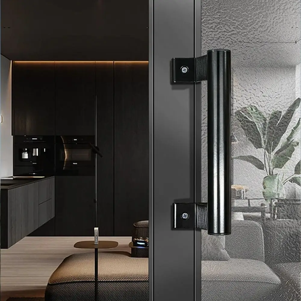 Punch-free Furniture Cabinet Handle Aluminium Alloy Sliding Barn Door Handle Pull And Flush Hardware Set Wood Door Drawer Handle