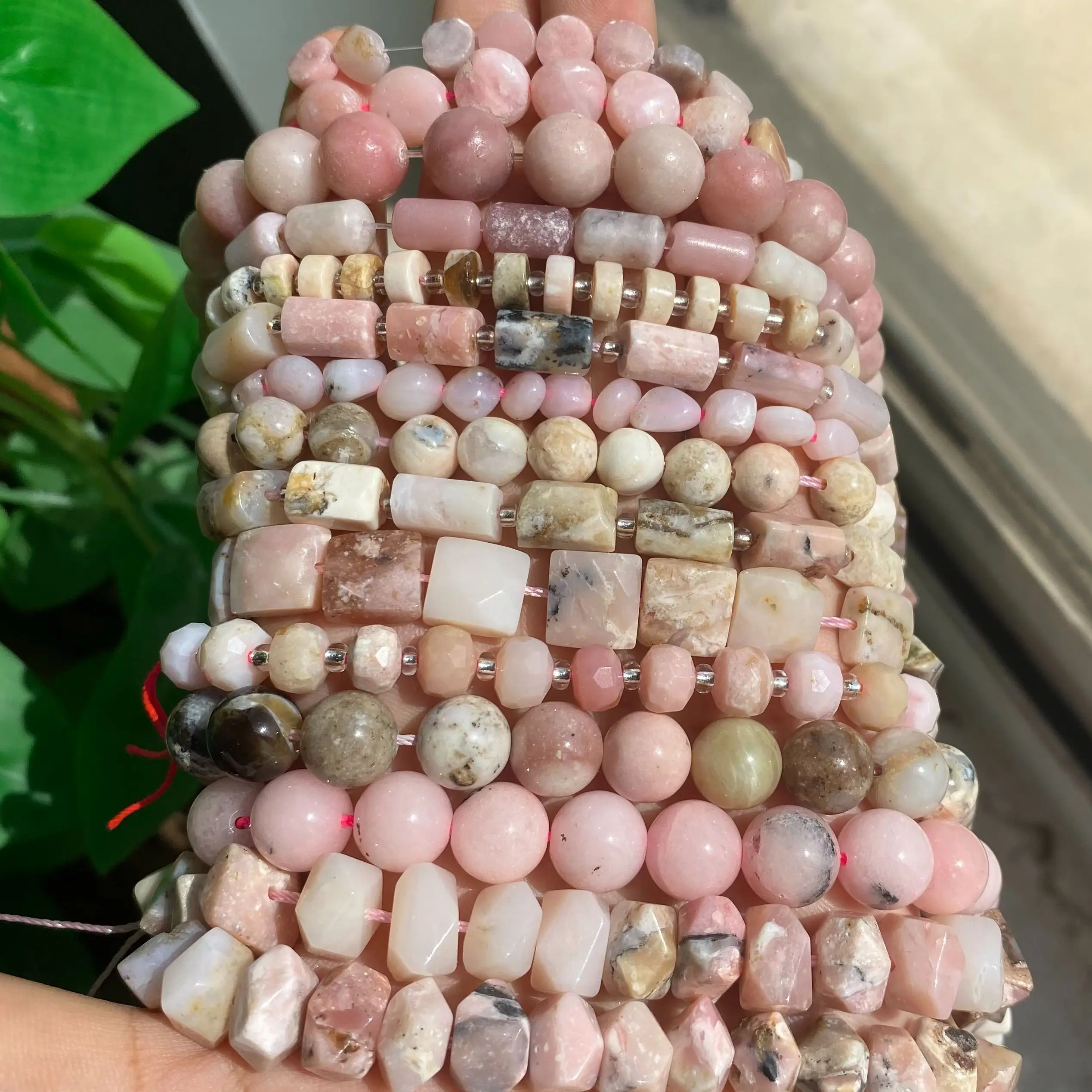 Natural Stone High Quality Pink Opal Beads Mix Shape Loose Spacer Beads Jewelry Making DIY Bracelet Necklaces Accessory 6-12mm