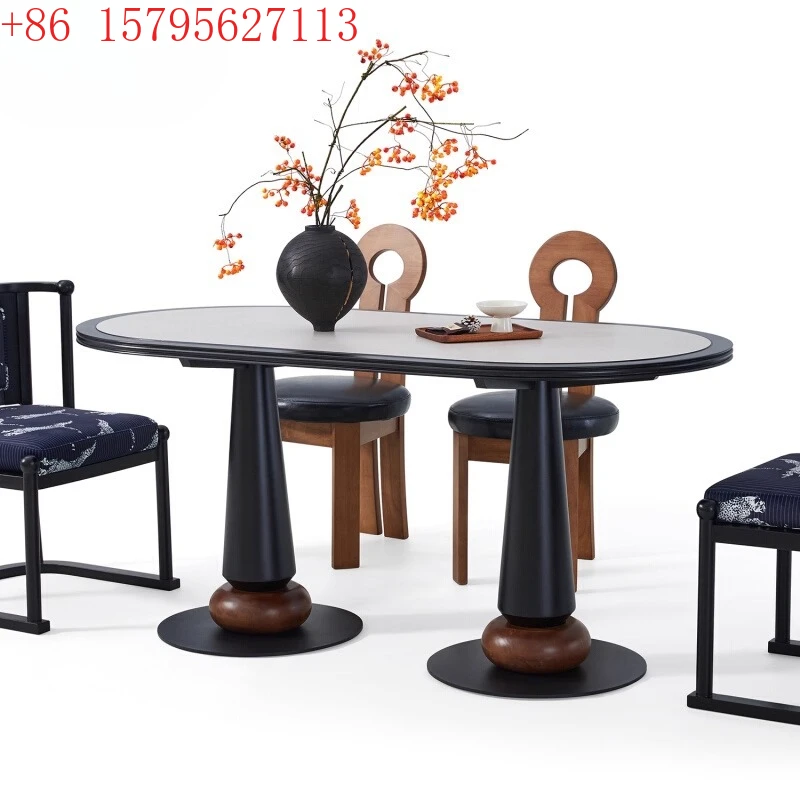 

French solid wood medium and ancient style foldable dining table American retro oval dining table
