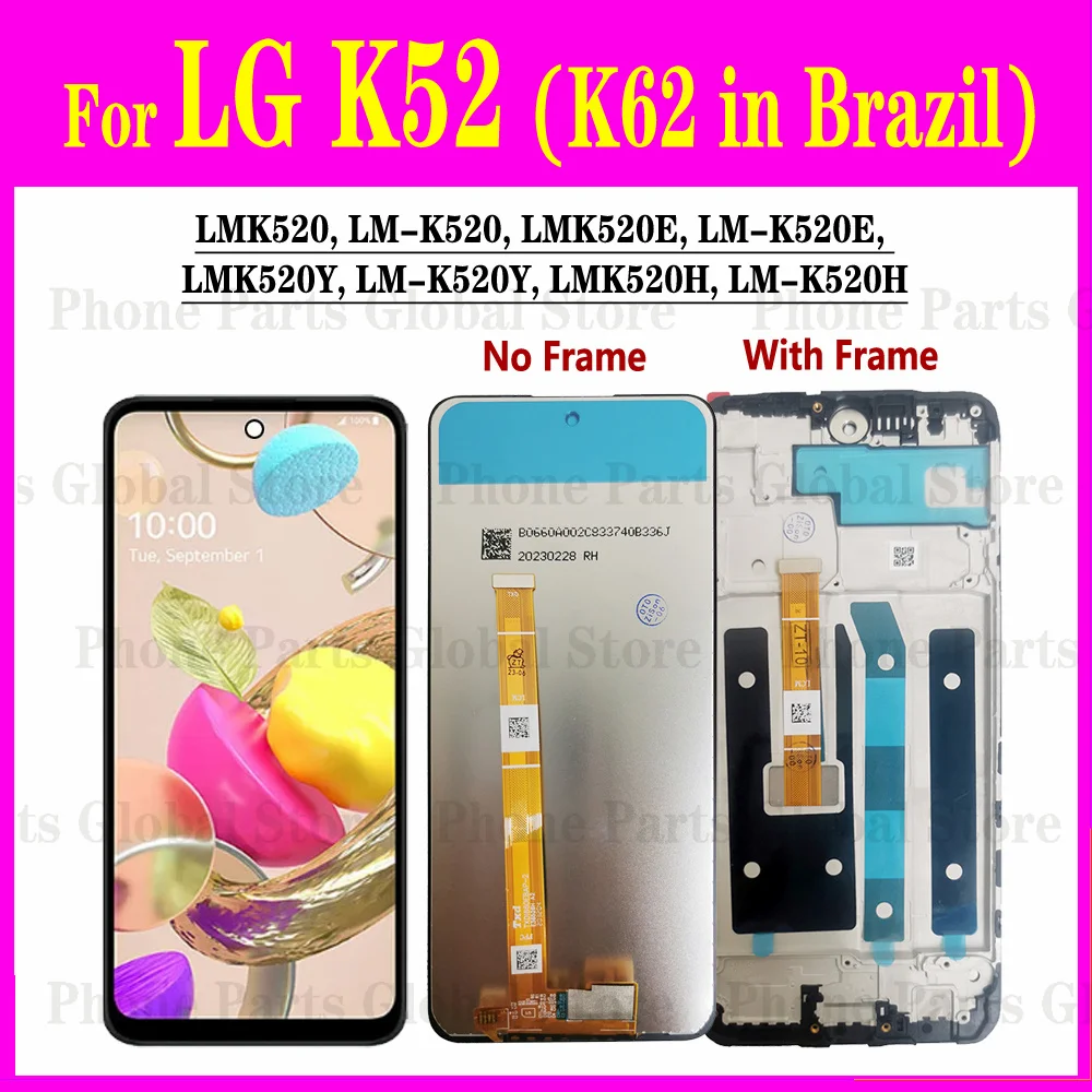 ЖК-дисплей 6,6 дюйма с рамкой для LG K52 LCD LM-K520 LMK520E LMK520Y ЖК-дисплей K62 в Бразилии сенсорный экран дигитайзер в сборе Замена