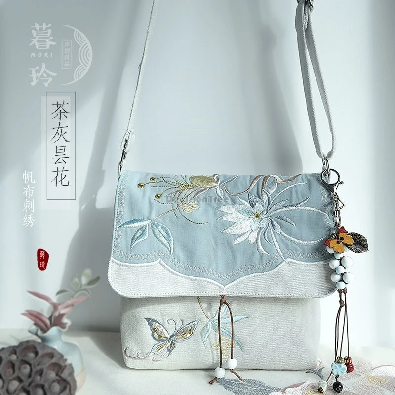 

2026 chinese-style embroidery retro fashion ancient style hanfu accessory bag canvas cross-body tassel daily hanfu bag for women