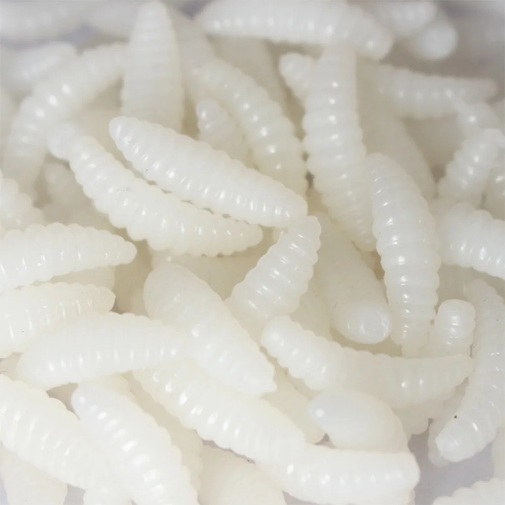 Maggot-señuelo de pesca suave, cebo Artificial de silicona, 50 piezas, 2cm, 0,3g, olor a gusanos, camarones brillantes, hielo, Invierno