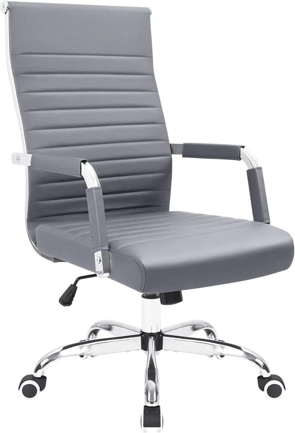 Ribbed Office Desk Mid Back Computer Chair Height Adjustable Conference Executive Task Swivel PU Leather