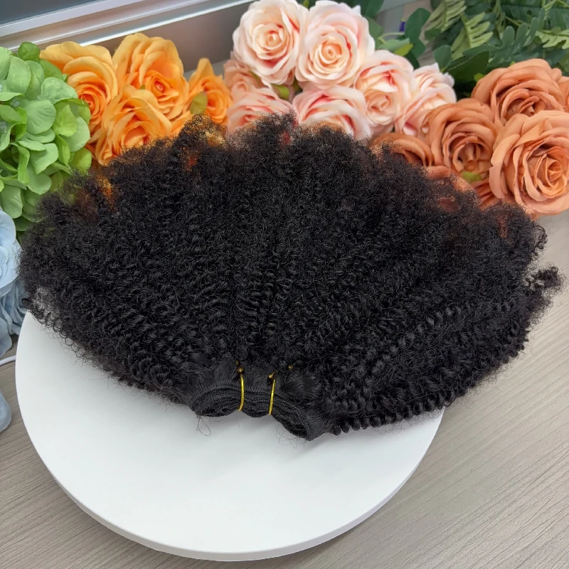 100% Human Hair Afro Kinky Curly 4C Texture Afro Bulk Weaving Hair Extensions Brazilian Double Weft Human Hair Bundles for Women
