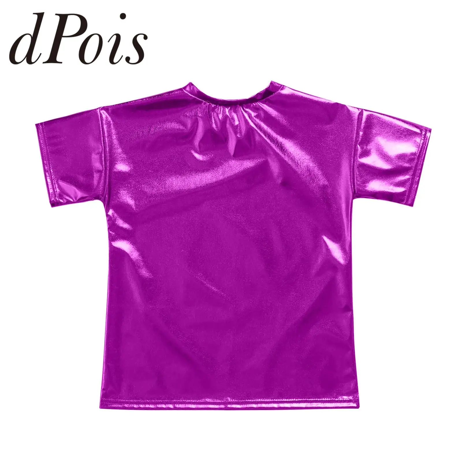 

woman Shiny Short Sleeve Metallic Tshirt Fashion Women's Streetwear Lady Dance T-shirts Rave Disco Costume Carnival Party Tops