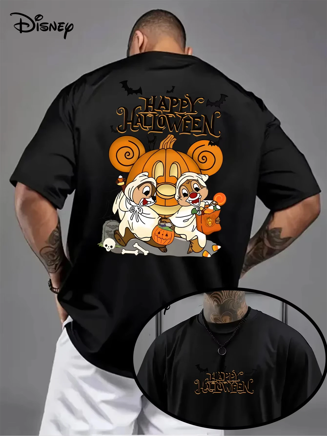 

Летняя мужская футболка Disney «Чип и Дейл» на Хэллоуин, повседневная модная повседневная уличная одежда, хлопковые футболки унисекс с короткими рукавами большого размера